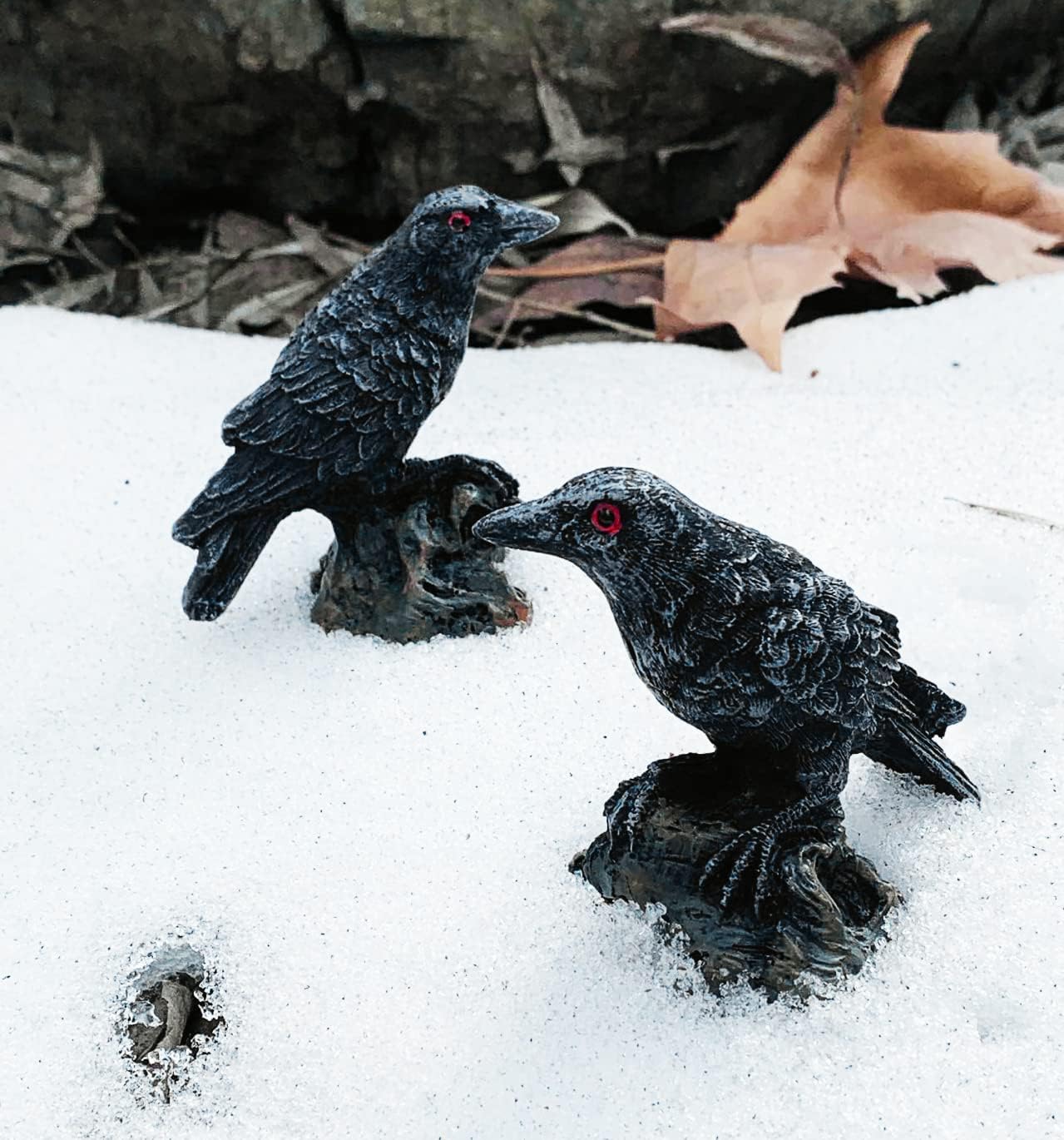 Skiennix 2PCS Resin Crow Raven Statues - Black Bird Halloween Decor | Realistic Design
