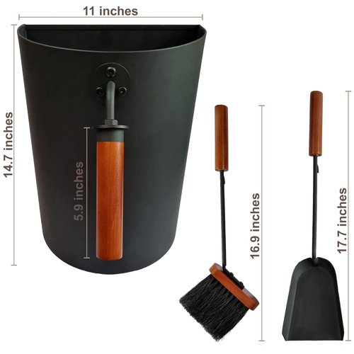 Ash Metal Bucket with Brush & Shovel Fireplace Tools Set, 3.5 Gallon Space Saving Design for Cleaning Charcoal Ash Disposal for Indoor/Outdoor Fire Pits, Wood Burning Stoves, Coal/Pellets Ash Can Pail