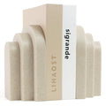 LIN CHUAN Heavy Duty Bookends for Shelves, 6.6 LBS Heavy Book Ends for Heavy Books, Decorative Modern Bookends with Faux Sandstone Look, Layered Arch Book Stopper for Bookshelf Holder Set of 2, Beige