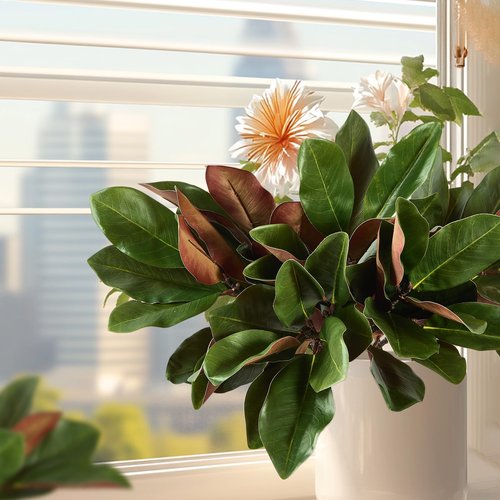 OBDXZHC 4 Pcs Magnolia Artificial Leaves Branches 22 Inch 3D Real Touch Faux Magnolia Stems Fake Magnolia Twigs for Indoor Outdoor Vase Filling Home Wedding Floral Arrangement Decoration