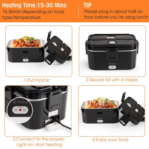 Kabbas 1.8L Portable Electric Lunch Box for Adults, 100W Heated Lunch Box for Men with Removable Dual Container, Fast Heating Food Warmer, 12V/24V/110V for Car Truck Office lonchera eléctrica portátil