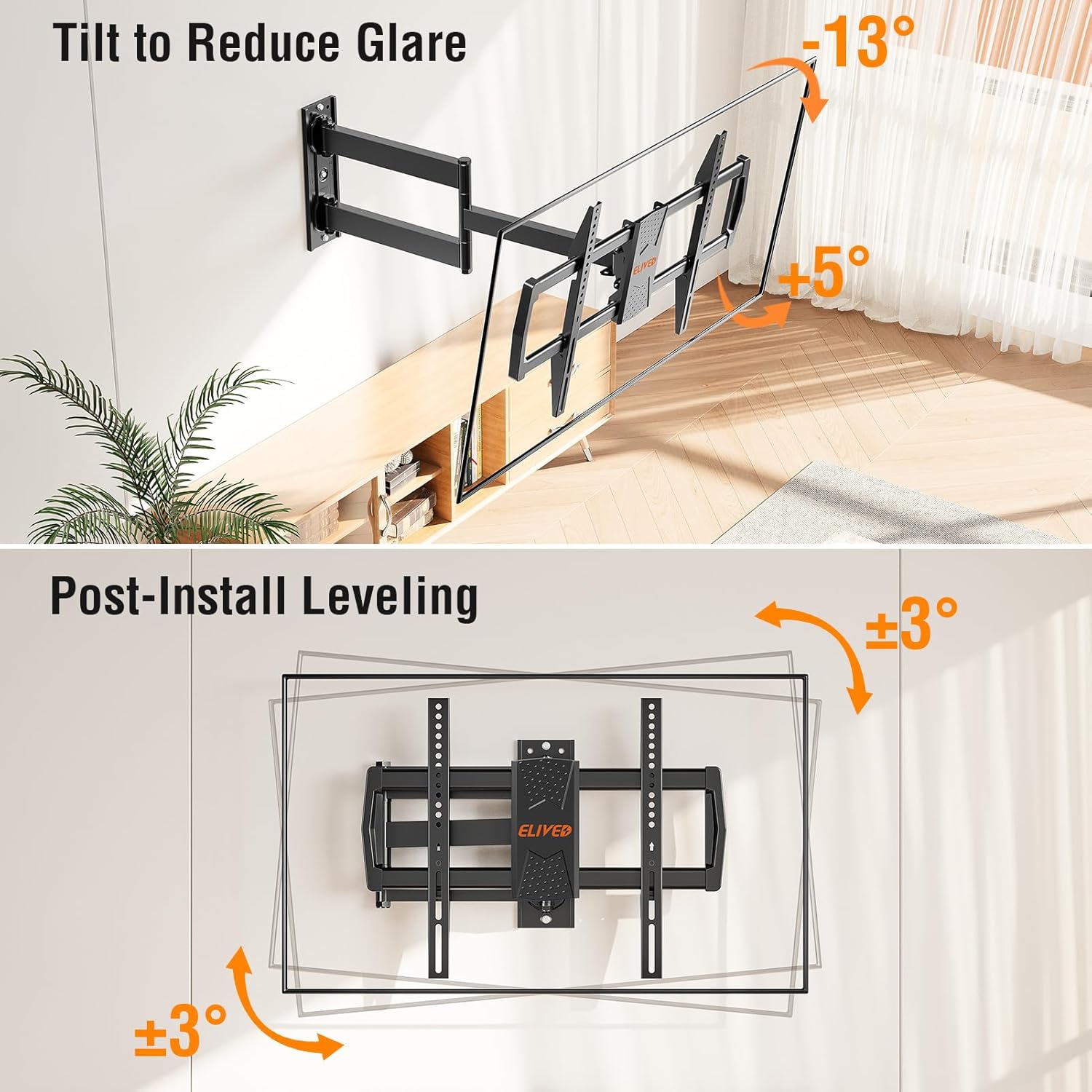 **ELIVED Long Arm TV Mount - Articulating Wall Bracket for 42-75 Inch TVs | 32" Extension, Swivel & Tilt, 99 lbs Capacity**