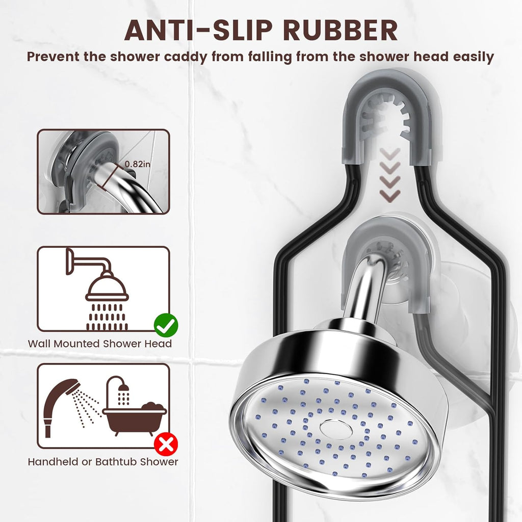 Reinhardt Rustproof Shower Caddy - Anti-Swing Organizer with Soap Holder & Hooks | Black