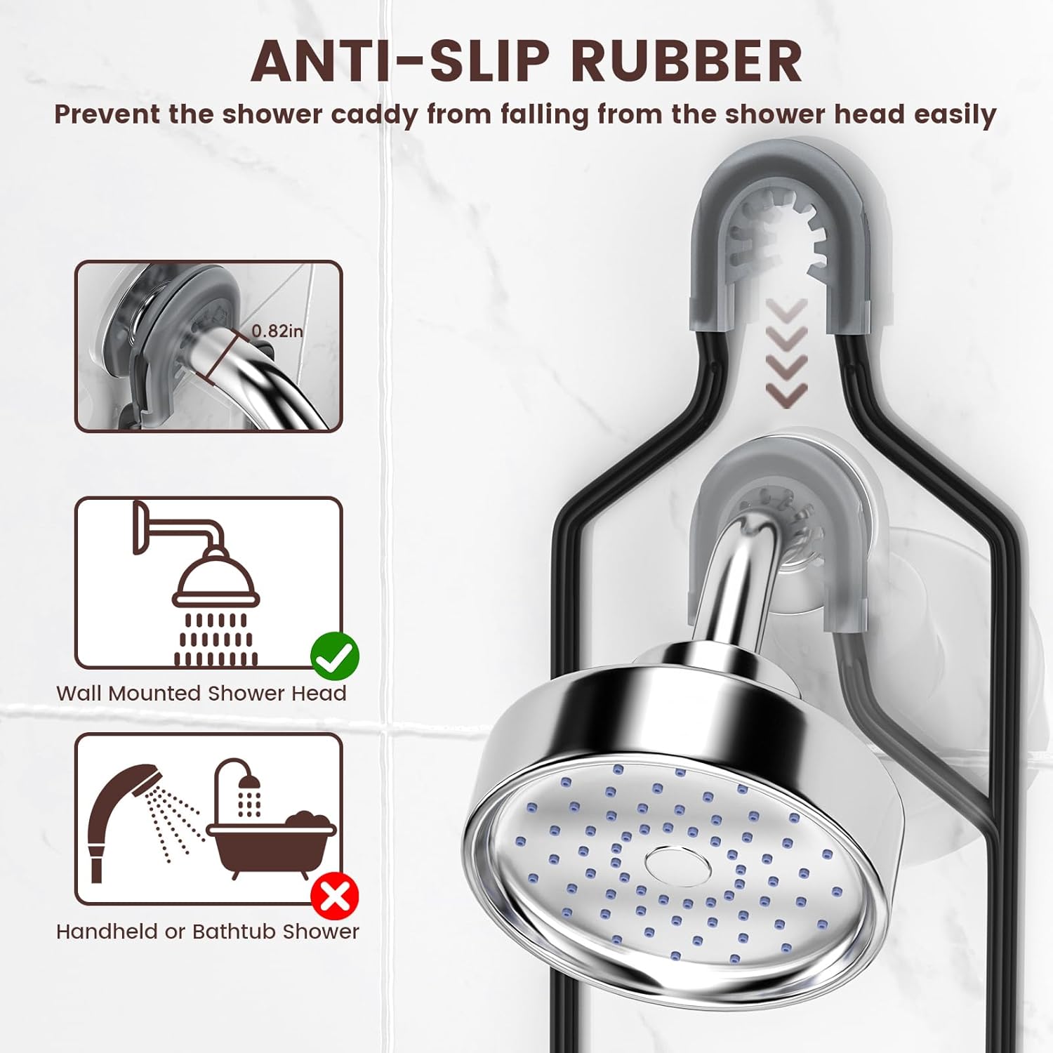 Reinhardt Rustproof Shower Caddy - Anti-Swing Organizer with Soap Holder & Hooks | Black