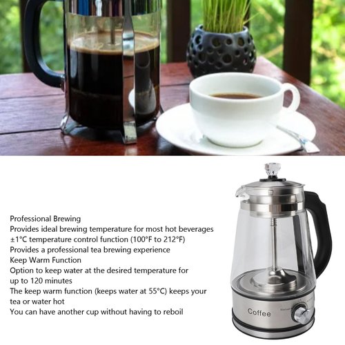 CHEOTIME Electric Kettle, 1.2l 600w Glass Electric Tea Kettle 4 Speed Temperature Adjustment Keep Warm Removable Infuser Auto Shut Off, Stainless Steel Hot Water Boiler for Coffee Tea