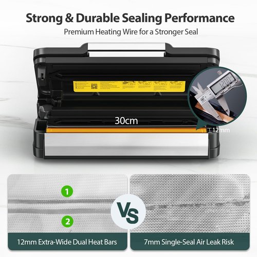 AquaLock Vacuum Sealer Machine | 95kPa Fully Automatic Food Sealer with Built-In Cutter & 2 Bag Rolls