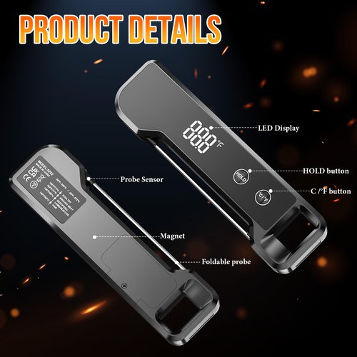 Meat Thermometer Digital Instant Read Food Thermometer for Cooking, Waterproof Kitchen Thermometers with Backlight, Magnet, Auto-Rotating, BBQ Thermometer for Grill Smoker Oil Fry Candy Thermometer