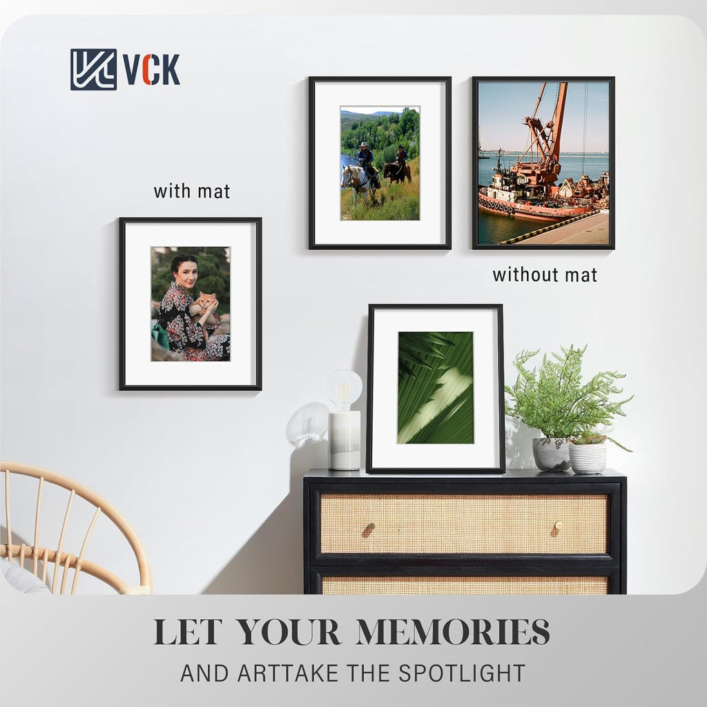 VCK 8x10 Picture Frame - Premium Black Aluminum Metal Frame with Tempered Glass | Versatile Display for 5x7 or 8x10 Photos