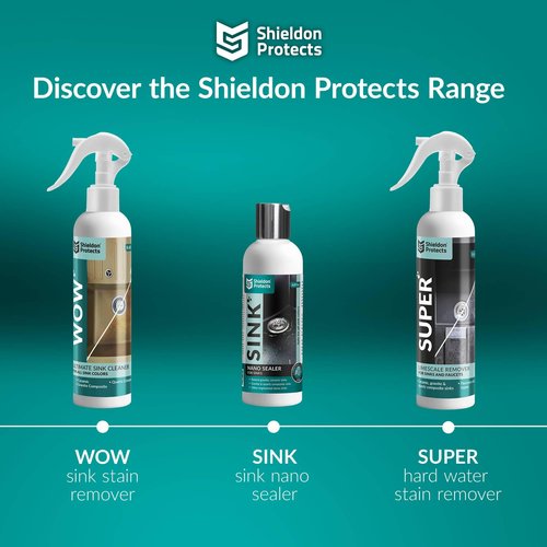 Shieldon Protects WOW cleaning spray for Composite and Conglomerate Sinks - Granite Composite Cleaner for Discoloration and Stains - Silgranit, Fragranit and Blanco - 250ml