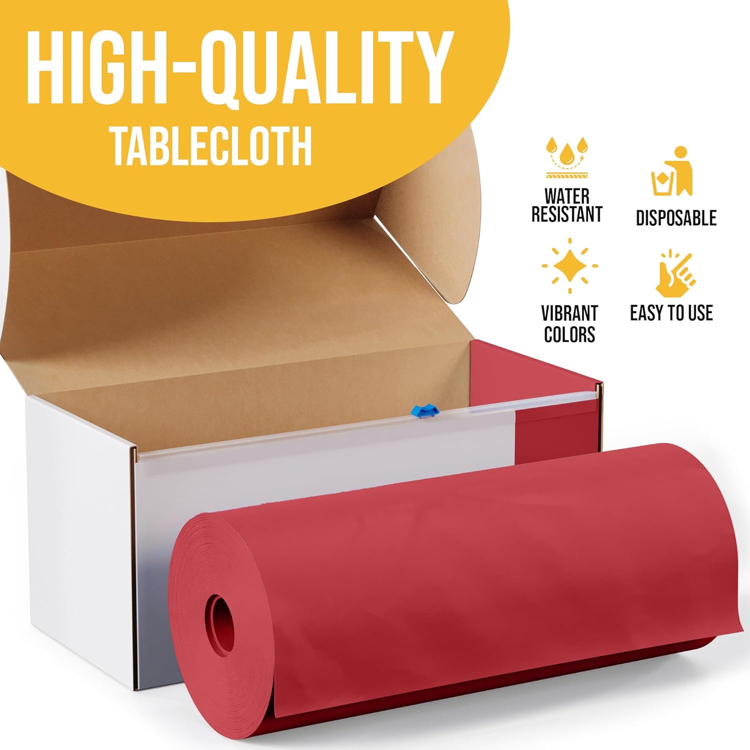 Party Solids Red Plastic Table Cover Roll - 54 Inch X 100 Feet with Convenient Slide Cutter