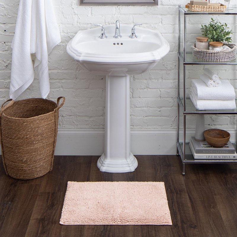 Cotton Plush Bath Mat - Non-Slip, Stain & Fade Resistant, Blush, 1.5' x 2'