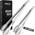 Grill Tongs, Heat Resistant 600 Degrees 17 & 12 Inch Extra Long BBQ Tongs, All Metal Kitchen tongs, Stainless Steel Locking tong for Cooking, Grilling, Barbecue/BBQ, Buffet, Set of 2
