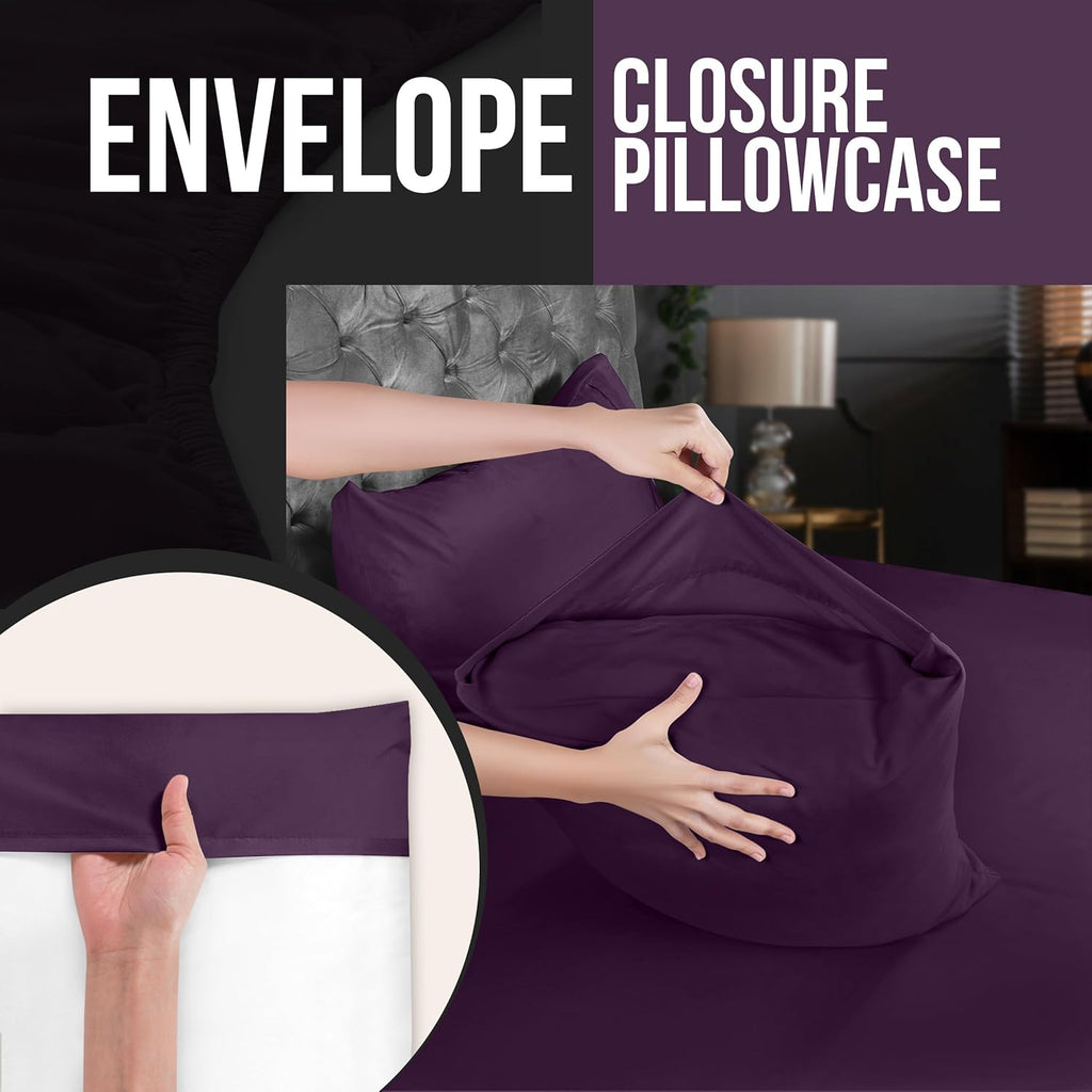 Utopia Bedding King Pillow Cases - Soft Brushed Microfiber - 4 Pack, Fade Resistant - 20 X 40 Inches, Purple