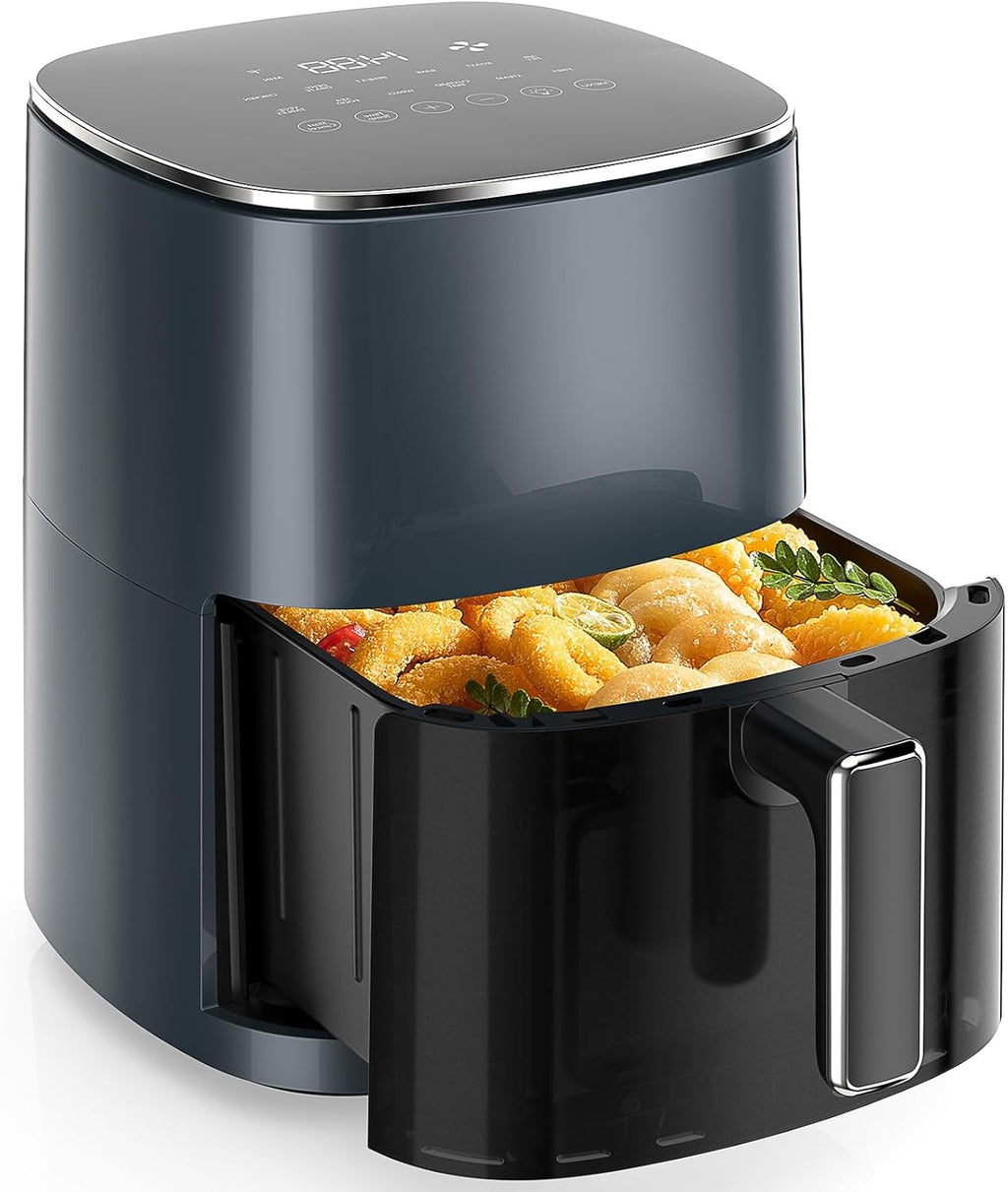 Sweetcrispy 6QT Air Fryer - 12-in-1 Square Oven with Window, Nonstick Basket & Easy-Clean Design, Grey