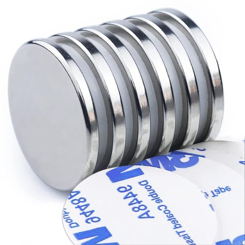 DIYMAG Strong Neodymium Magnets - 6 Pack of 1.26" Round Disc Magnets with Double-Sided Adhesive for DIY Projects