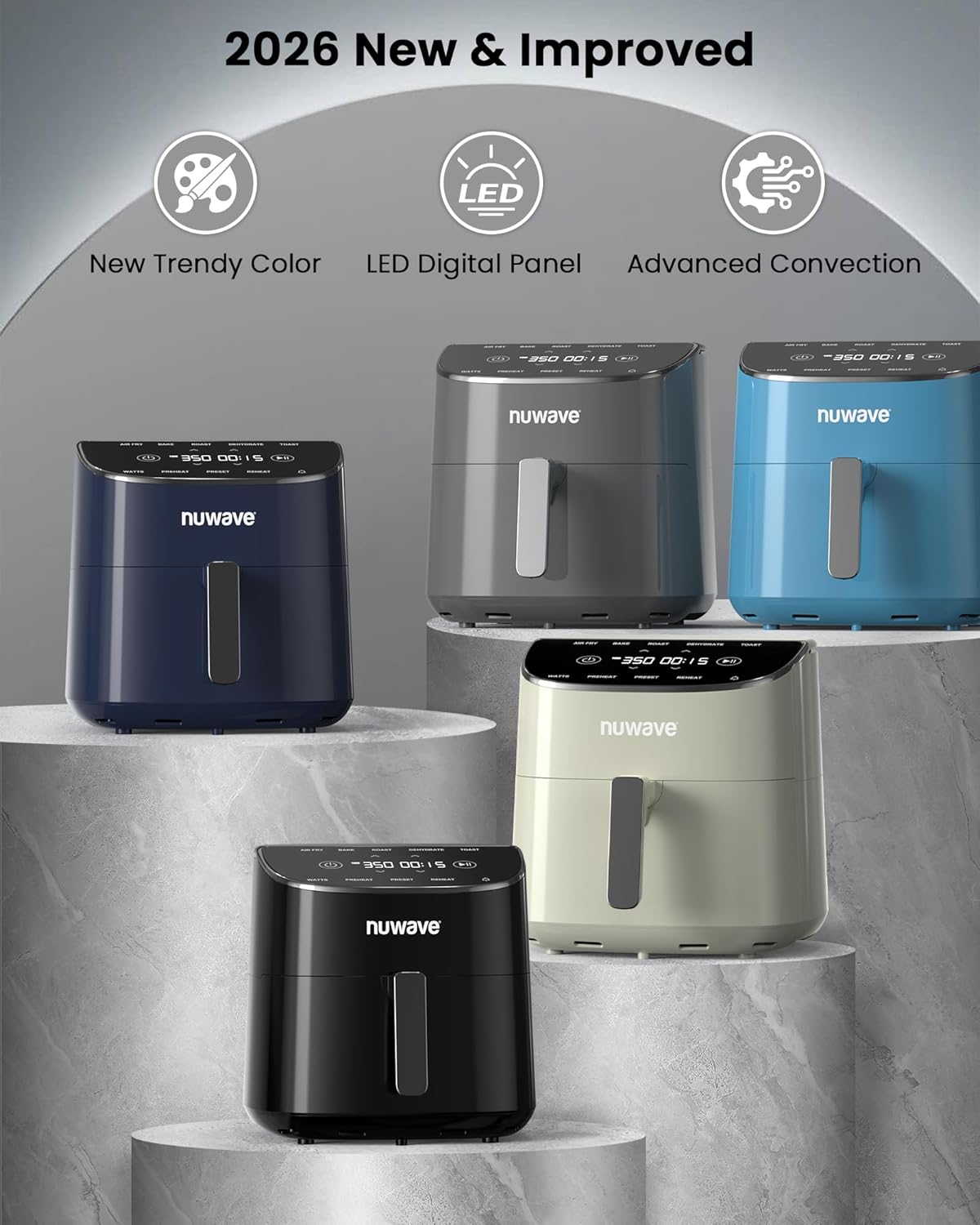 Nuwave Brio Plus Air Fryer - 8 Qt, PFAS-Free, 7 Digital Cooking Functions | Bake, Roast, Dehydrate & More