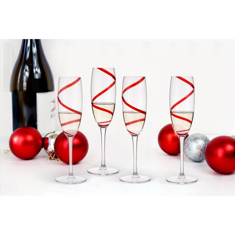 Classic Red Swirl Champagne Flutes - 4 Pack Set