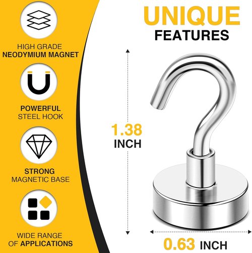 DIYMAG Magnetic Hooks - Heavy Duty 30lbs Strength | 10 Pack for Cruise Cabins, Kitchens & More