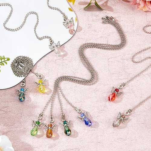 DICOSMETIC 10Pcs Angel Wing Faceted Glass Ceiling Fan Pull Chain Extension 13.6 Inch Crystal Light Pull Chain Adjustable Decorative Extension Connector Hanging Ornaments for Lighting Lamp Home Decor