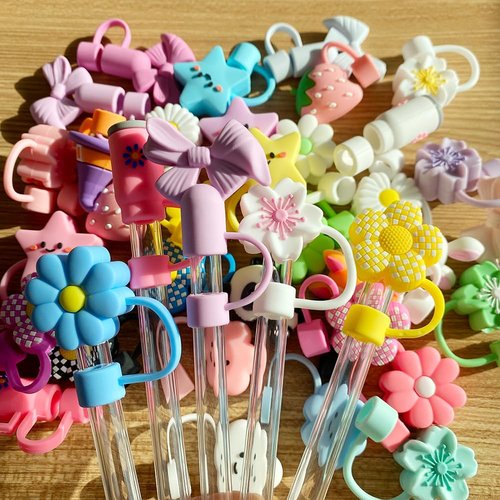 10,20,30,50Pcs Different Random Straw Covers Toppers,Reusable for Tumblers,10 mm Tumbler Cup Accessories