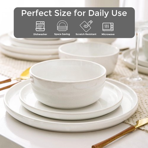 AmorArc Stoneware Dinnerware Sets,Round Reactive Glaze Ceramic Plates and Bowls Sets,Highly Scratch Resistant | Microwave & Dishwasher Safe,Service for 8 Dishes Set (24pc)