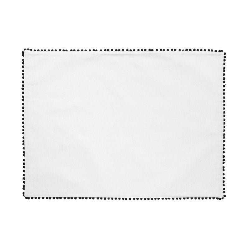 14 x 19 Inch Ivory Placemat with Black Pom Pom Trim - 4 Pack