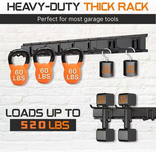 Garage Tool Organizer by 48 - Heavy Duty 520lbs Metal Wall Mount Rack with Adjustable Hooks for Garden Tools