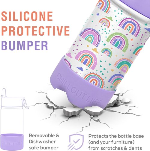 Chillout Life Insulated Kids Water Bottle - 17 oz Leakproof Thermos with Straw Lid & Cute Stickers
