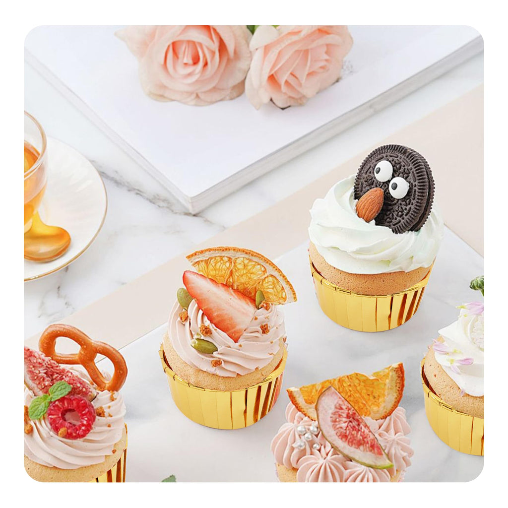 pson 50Pcs 3.5 Oz Cupcake Baking Cups, Disposable Aluminum Metallic Foil Muffin Liners for Baking, Party, Wedding, Holiday(Gold)