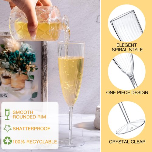 Gerrii Disposable Plastic Champagne Flute Plastic Flutes Clear Champagne Glasses Disposable Ideal for Home Daily Wedding Toasting Drinking Party Supplies (72 Pcs)