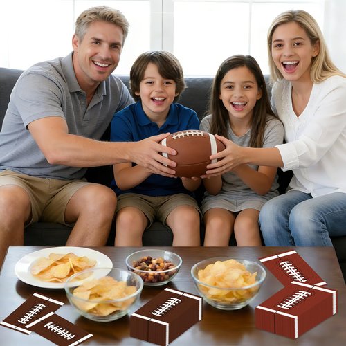 50 Pack Football Napkins Party Supplies - Rectangle Rugby Pattern Napkin Bulk, 3-Ply Brown Disposable Paper Hand Towels Napkins Set for Football Game Day Tailgate Party Favors Table Decorations