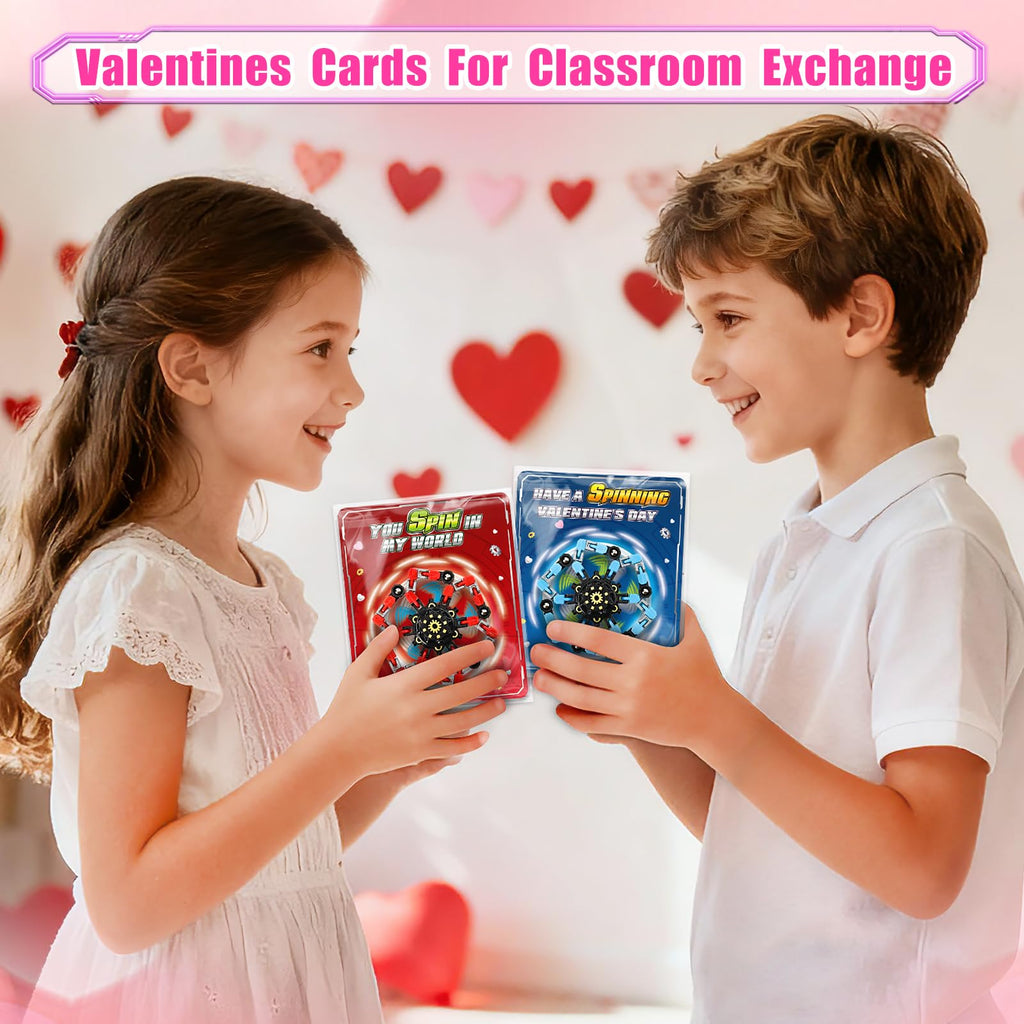 ShyLizard 24 Pack Valentine's Day Cards for Kids with Fidget Spinners, Valentines Day Gifts for Kids, Deformable Robot Fidget Toy Exchange School Classroom Valentines Party Favor Game Prizes