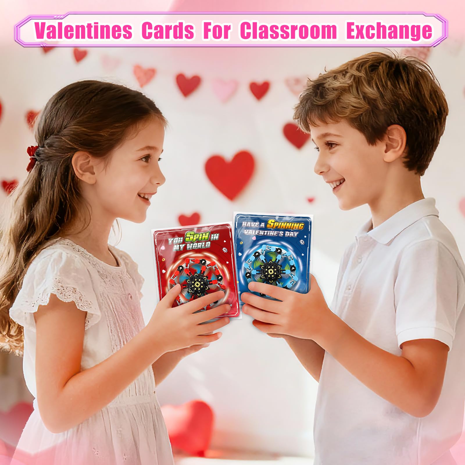 ShyLizard 24 Pack Valentine's Day Cards for Kids with Fidget Spinners, Valentines Day Gifts for Kids, Deformable Robot Fidget Toy Exchange School Classroom Valentines Party Favor Game Prizes