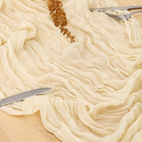 Fixwal Cream Beige Cheesecloth Table Runner - 35x120 Inch | 10 FT Boho Gauze for Weddings & Events