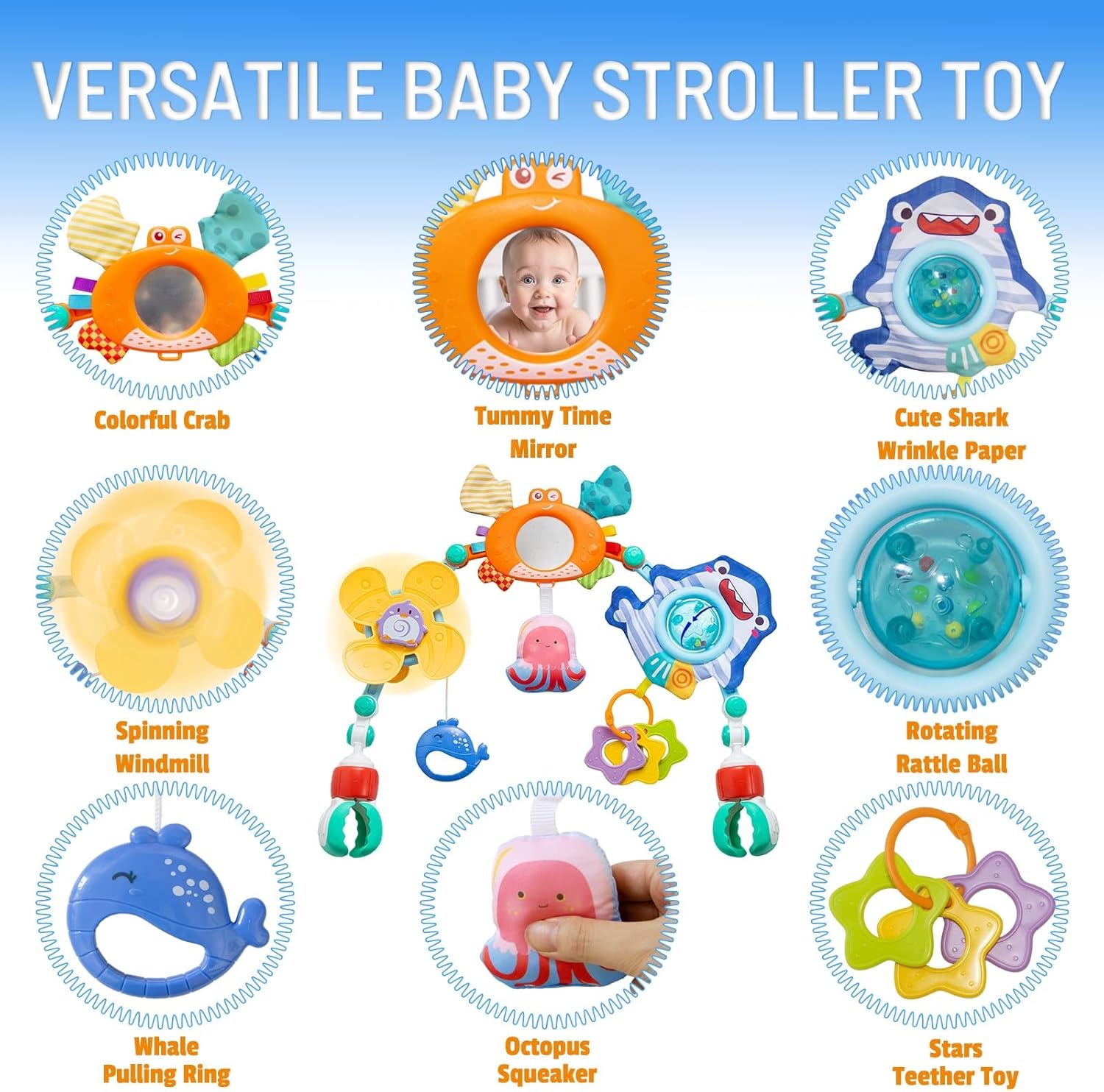 Skiennix Adjustable Baby Stroller Arch Toy - Engaging Car Seat Toy for Infants 6-12 Months with Mirror & Sound
