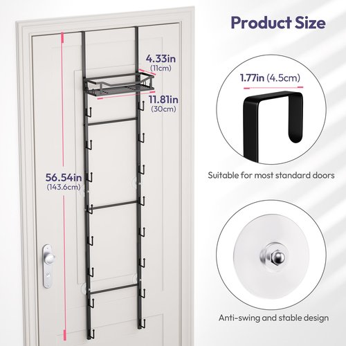 SWTYMIKI Over The Door Purse Organizer - Wall Mounted Purse Rack with 16 Hooks and Metal Basket, Handbag Hanger Organizer Holds up to 16 Bags, Bag Rack Can Use As 1/2 Part, for Door, Closet