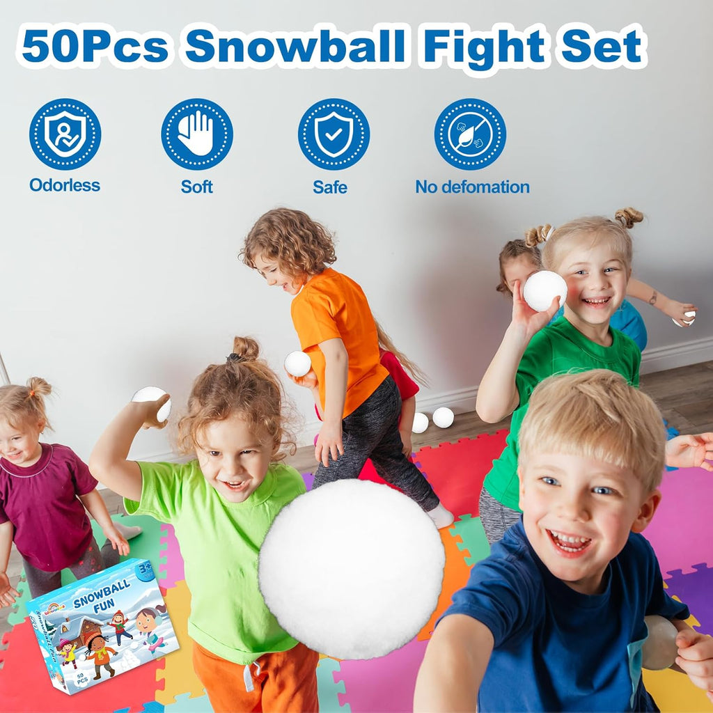 Skiennix 50 Pcs Fake Snowballs Set - Soft Artificial Snow Balls with Drawstring Bag for Indoor/Outdoor Fun