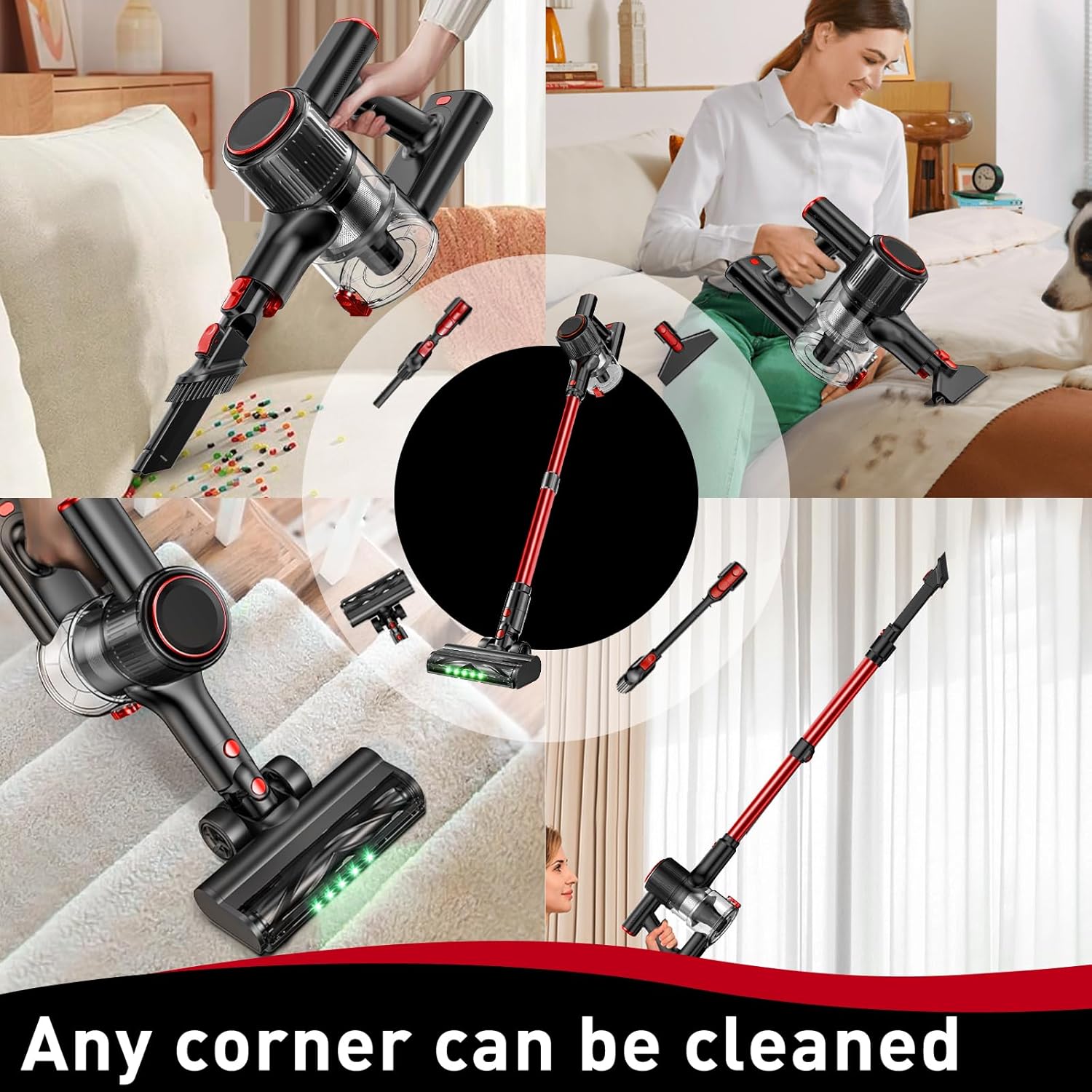 Skiennix Cordless Vacuum Cleaner - 45KPA Powerful Suction, 45Mins Runtime | 8-in-1 Anti-Tangle Design for Home & Pet Hair