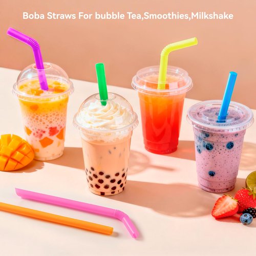Snowfall 100 Pcs Boba Straws Disposable Jumbo Straw 11 mm Wide Plastic Drinking Straws, Large Colorful Fat Straws Bulk For Bubble Tea,Smoothie,Milkshakes& Cold Beverages