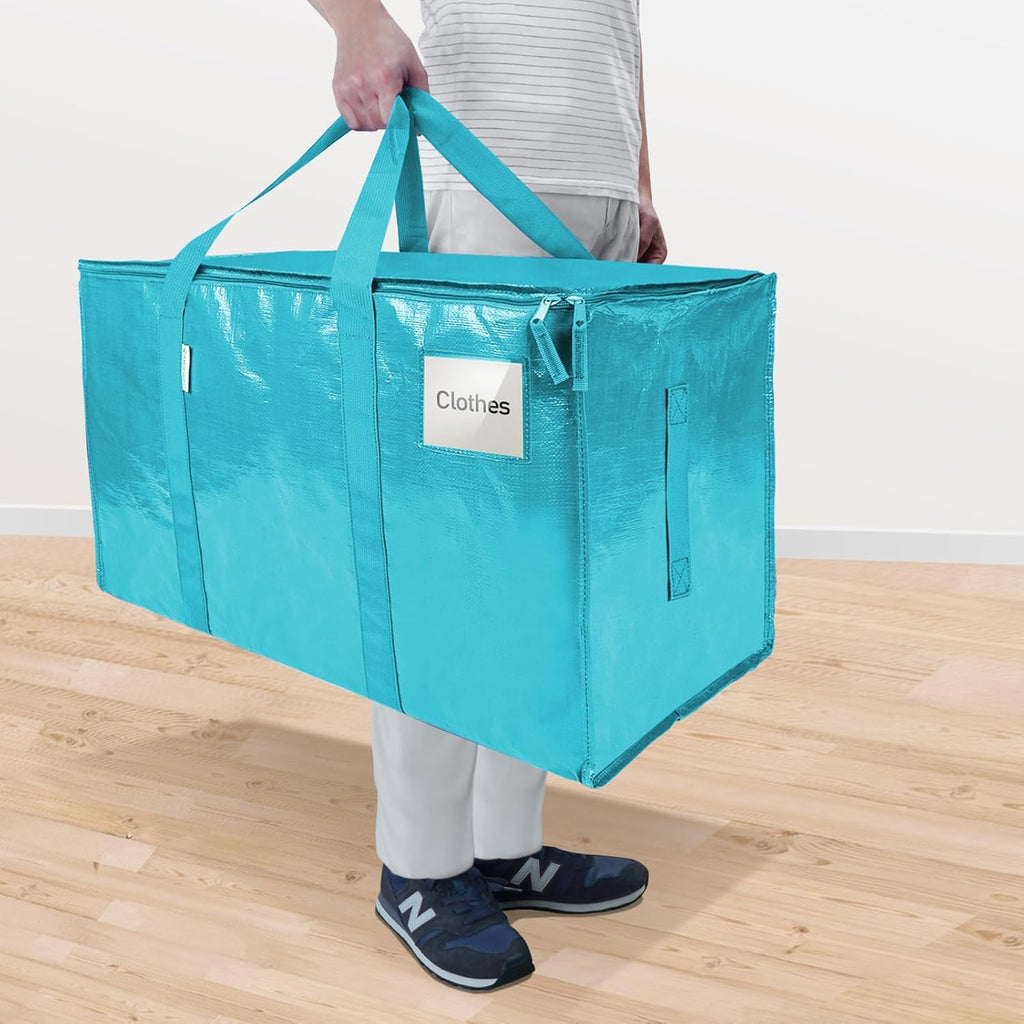 TICONN Extra Large Moving Bags - Heavy Duty with Zippers & Handles | Durable Storage Solution (8 Pack, Aqua)
