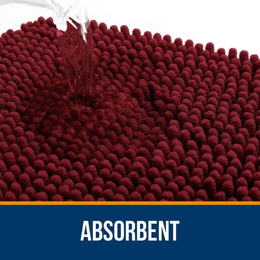 OLANLY Bathroom Runner Rugs - Soft Absorbent Chenille with Rubber Backing | 44x24 Inches, Burgundy