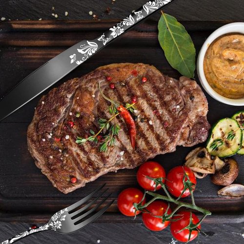 XIAOYU 40 Piece Silverware Set, Stainless Steel Flatware Set, Service for 8, Unique Pattern Design, Includes Dinner Knives/Forks/Spoons, Mirror Polished Cutlery Set, Rose Gold