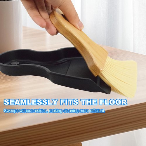 BSMstone Mini Broom and Dustpan Set Portable Hand Broom with Bamboo Handle Small Crumb Sweeper for Home, Bathroom, Kitchen, Car Interior, Office, Pet Areas (Black)