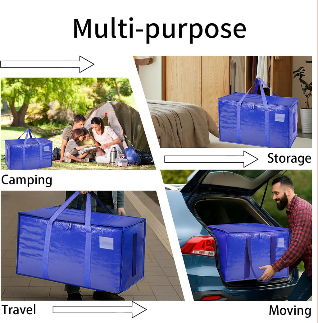 Skiennix Extra Large Heavy Duty Moving Bags - Waterproof Storage Totes with Handles & Zippers | Foldable for College Dorm (Blue)