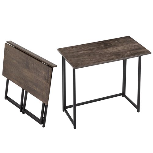 VECELO Folding Desk 31.5 Inch Writing Desk Home Office Sturdy Steel Laptop Table for Home Office Work Classic Brown