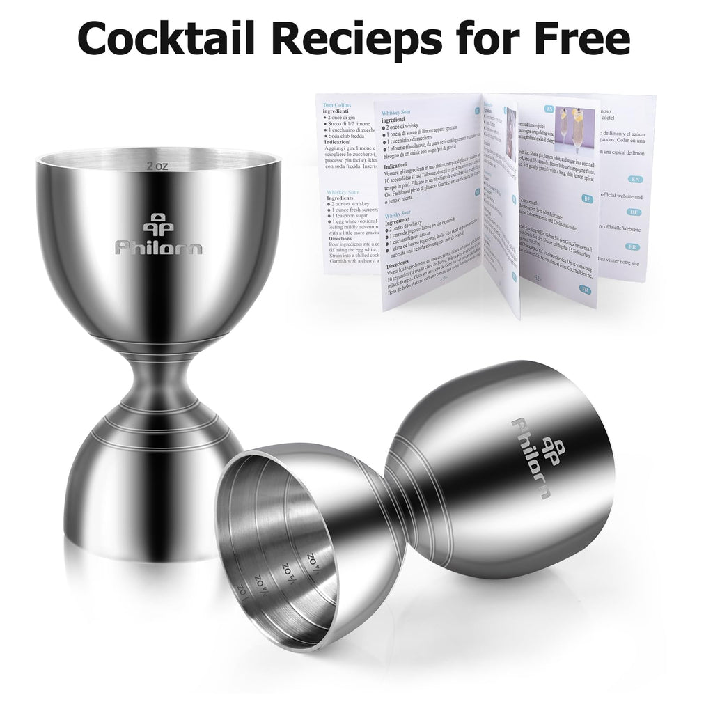 Philorn Bell Jigger for Bartending, Cocktail Jigger 2 OZ 1 OZ with Measurements Inside, Premium 304 Stainless Steel Shot Measure Double Jigger Bar Liquor Measuring Jigger