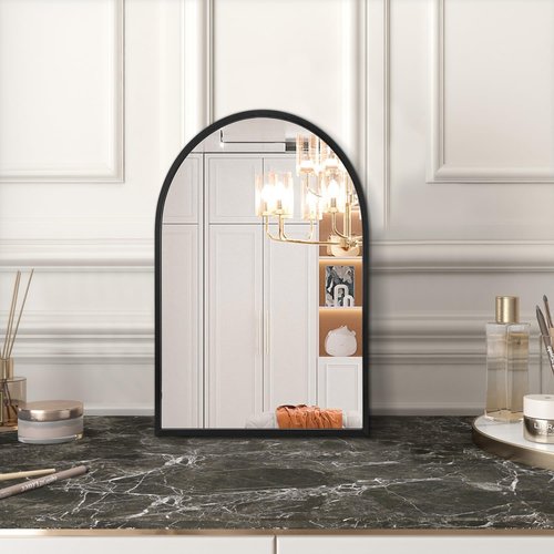 HLFMVWE Black Arched Wall Mirror Aluminum Alloy Frame Bathroom Mirror Brushed Metal Vanity Wall Mounted Mirror for LivingRoom Bedroom Entryway Room Home Decor 16"x12"