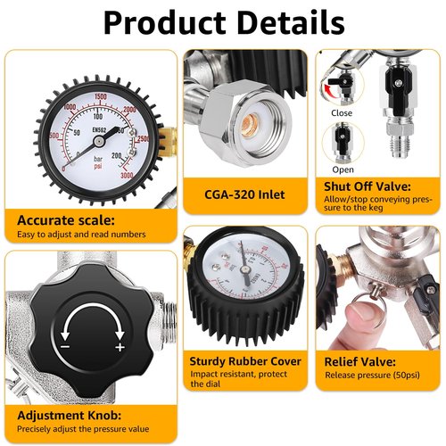IMAICTUU Dual Output CO2 Regulator CGA-320 Kegerator Regulator with 1/4" & 5/16" Barb,Draft Beer CO2 Tank Regulator Kegerator Parts for Party,Wedding