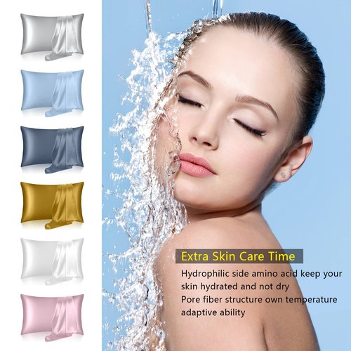 Mulberry Silk Pillow Cases Standard Size, Silk Pillowcase for Hair and Skin, Both Sides Natural Silk Satin Pillowcase for Sleeping Women with Zipper, Gifts for Women Men, Black