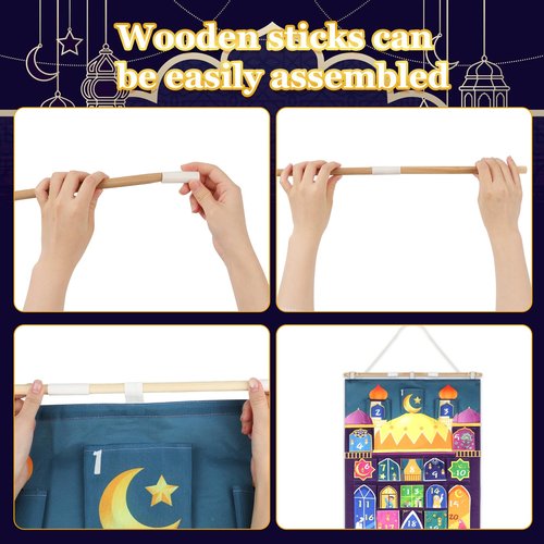 HOWAF Fabric Ramadan Advent Calendar (Countdown to Eid), Mosque Eid Ramadan Countdown Calendar with 30 Pockets for Ramadan Mubarak Home Wall Decoration, Islamic Decor Eid Holiday Advent Calendar Planner Supplies
